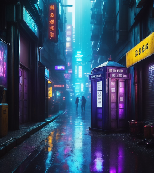 Cyberpunk Tardis Alley At Night Rain Ai Photo Generator Starryai