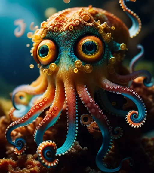 Cute Multicolor Octopus Cyborg Ocean AI Photo Generator Starryai