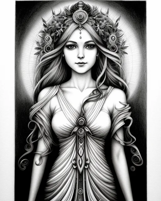 Beautiful Happy Goddess Graphite AI Photo Generator Starryai