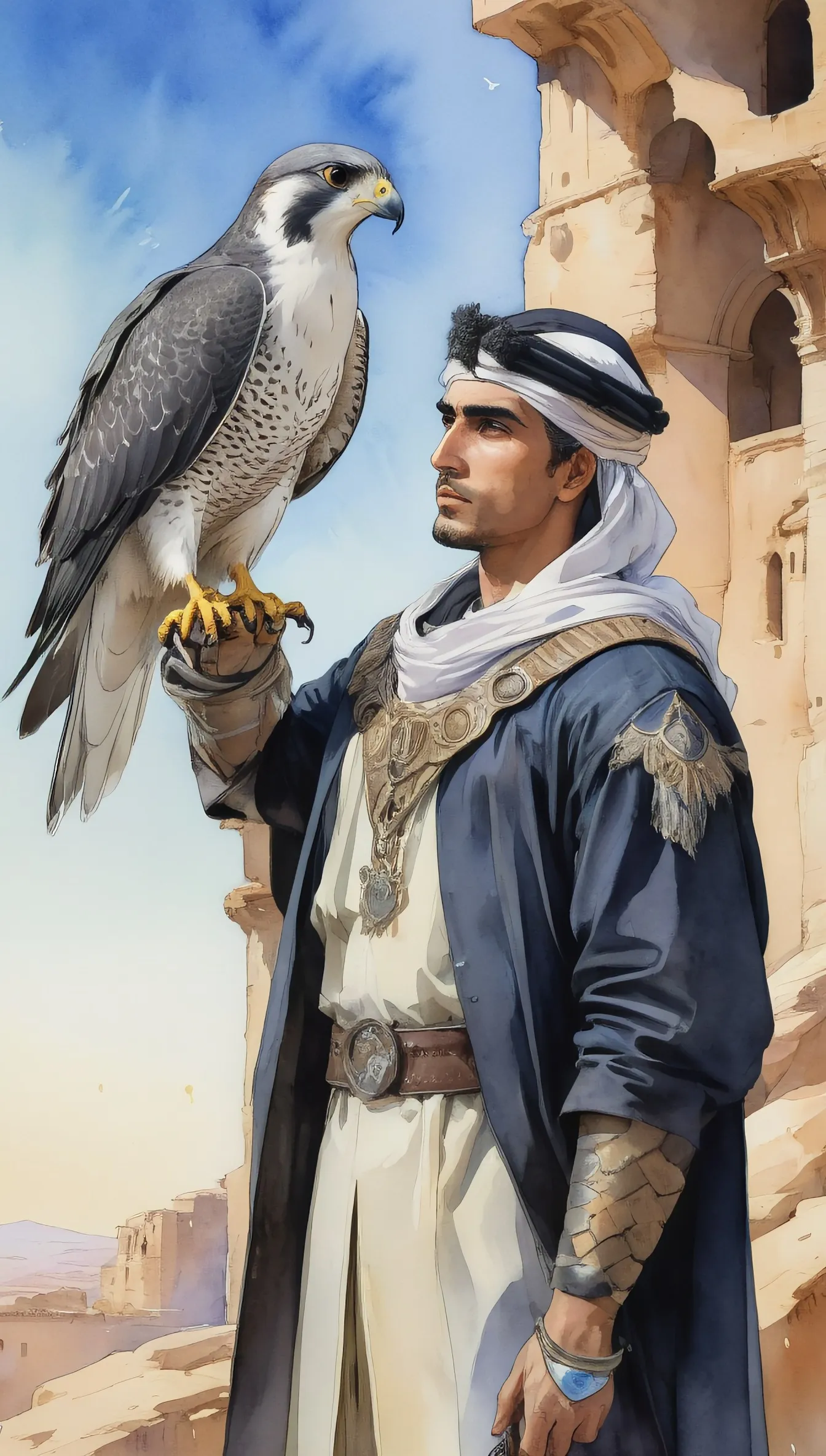 Arab Falconer His Peregrine Falcon AI Photo Generator Starryai