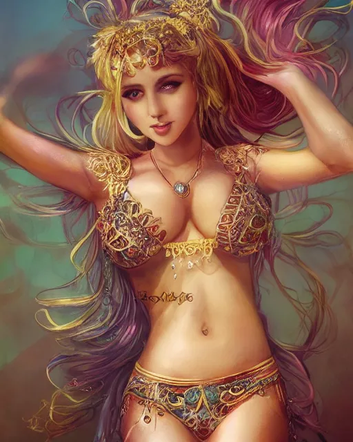 Beautiful Belly Dancer Blonde Hair AI Photo Generator Starryai