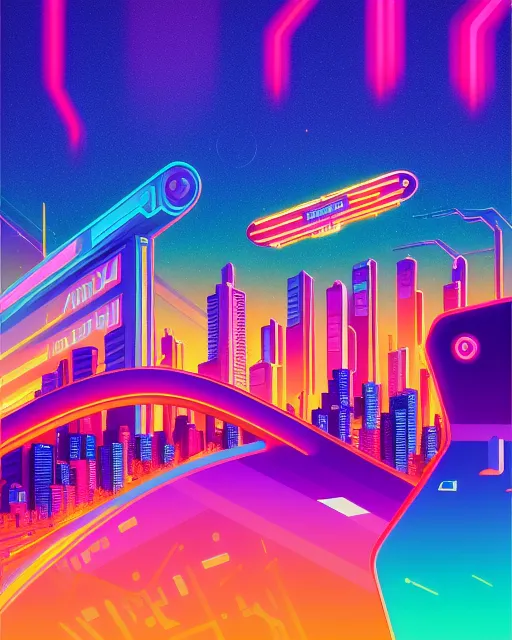 Beautiful Synthwave City Painting AI Photo Generator Starryai