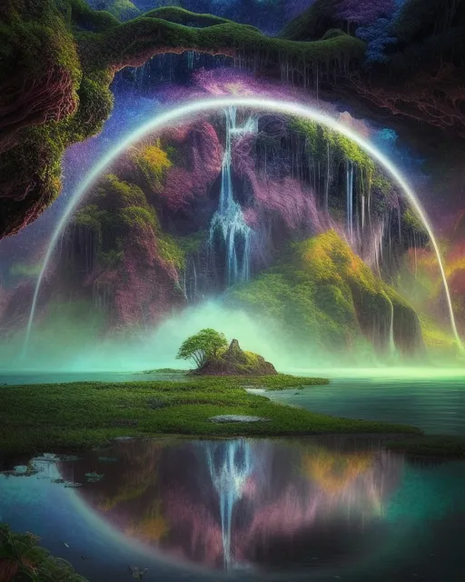 Fantasy Island of the World with Waterfalls Stock Photo - Image of