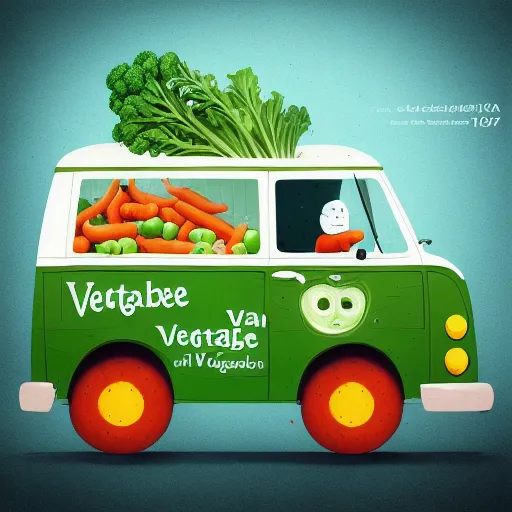 a vegetable man in a  vegetable van