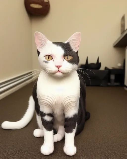 A cat with no hair. And 3 feet