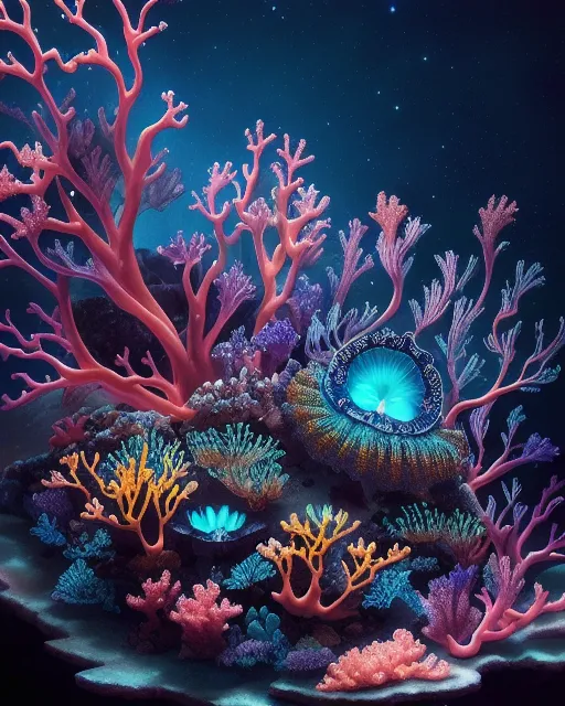 Beautiful Melanated  Bioluminescence cat coral reef by Anna Dittman, Annie Lee, Anthony Armstrong,James Gurney,J.M.W. Turner,made of fractal crystals, detailed vibrant Ethereal colors, liquid melting platinum, Flemish Baroque, Romanticism, oil, on canvas, matte painting, Bokeh, unsplash, HDR, concept art, artstation 
