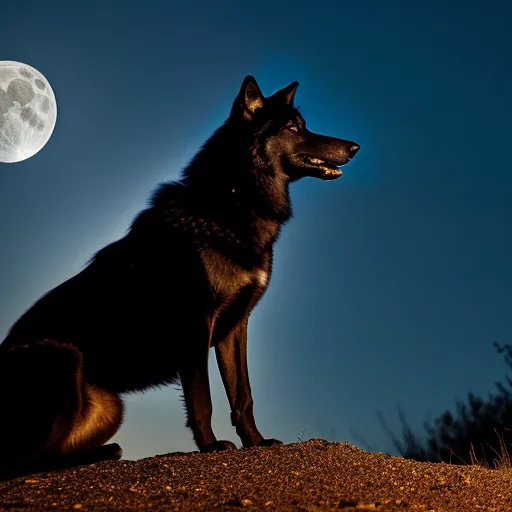 black wolf howling at moon
