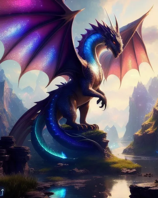 A beautiful Mystical Dragon, Sparkles, - AI Photo Generator - starryai