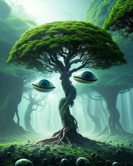 alien tree eyeballs, a tree alien - Free AI Photo Generator - starryai