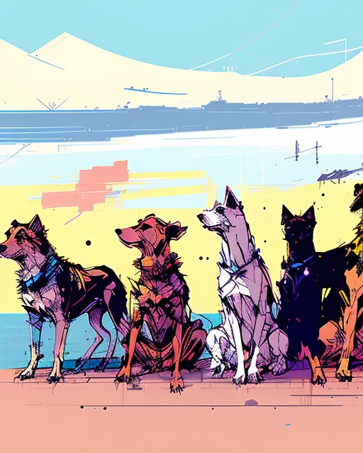 a bunch of dogs at a beach