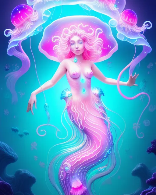 Bioluminescent pink jellyfish - Free AI Photo Generator - starryai
