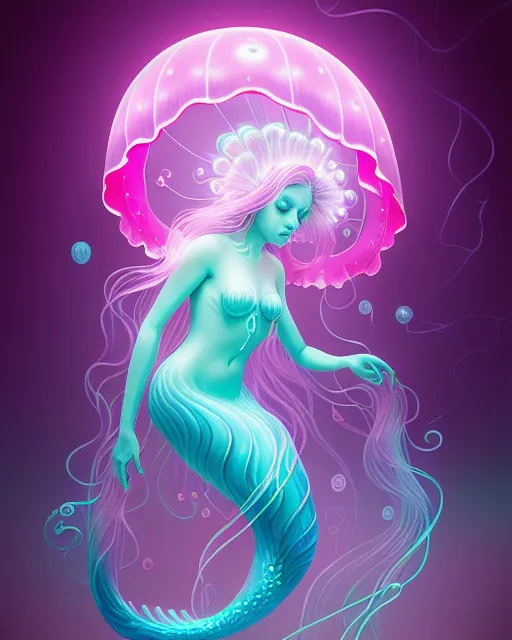 Bioluminescent pink jellyfish - Free AI Photo Generator - starryai