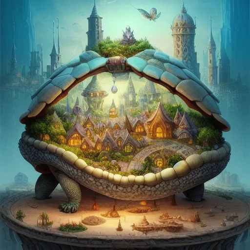 Turtle Shell Fantasy Token City Built inside a Turtle Shell. - Free AI Photo Generator - starryai