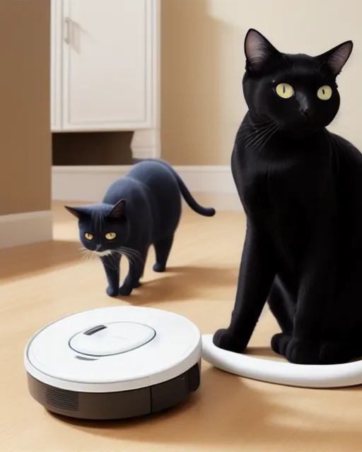 Cats taking riding ROOMBAS while - Free AI Photo Generator - starryai