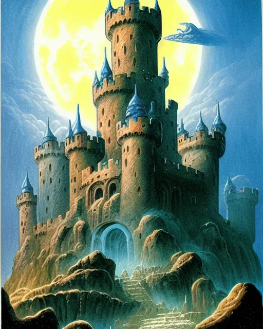 Castle in the sky, (((an illustration by Jeff Easley))), epic, close up, fierce, dreamlike, detailed, epic fantasy 