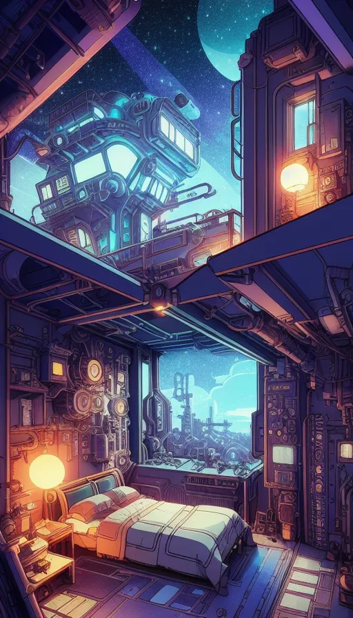 Cyberpunk wallpaper in the style of studio ghibli