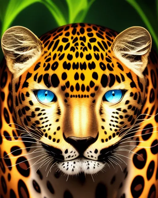 zircon leopard in the crystals jungle, symmetrical face, detailed face features, sharp eyes, by Jacek Yerka, by Stanisław Ignacy Witkiewicz, hdr, highly detailed, photorealistic, crisp quality, award winning, delicate detail, 4k, high definition, ultra realistic, masterpiece, hyperrealistic, trendy, heavenly, sublime, exceptional, glamorous, fabulous, very beautiful, excellent, spectacular, dreamy, exquisite, irresistible, elegant, amazing, unique, very refined, adorable, perfect face, astonishing, polished