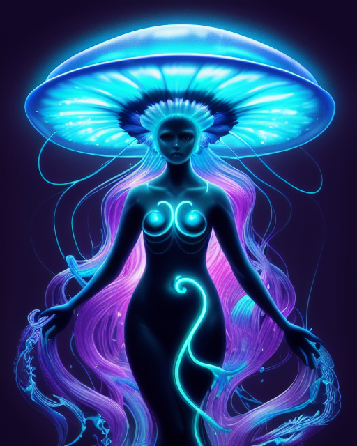 Bioluminescent black jellyfish - Free AI Photo Generator - starryai