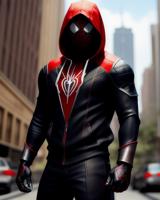 Miles morales wearing a red hoodie AI Photo Generator starryai