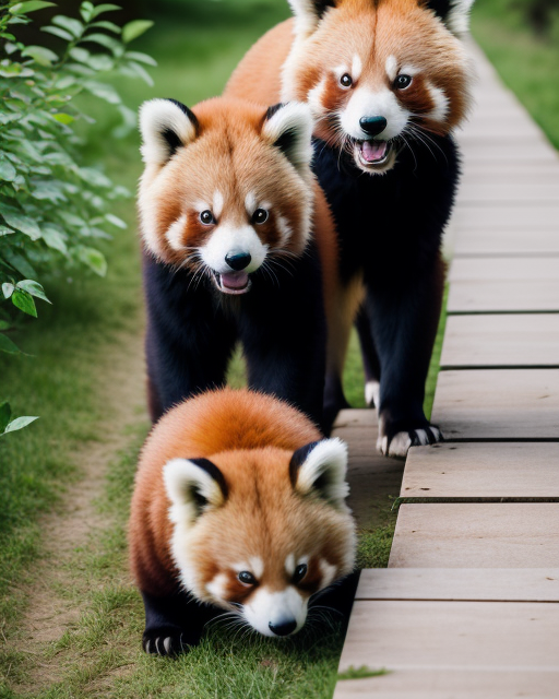 Red pandas standing up playing, hyper - AI Photo Generator - starryai