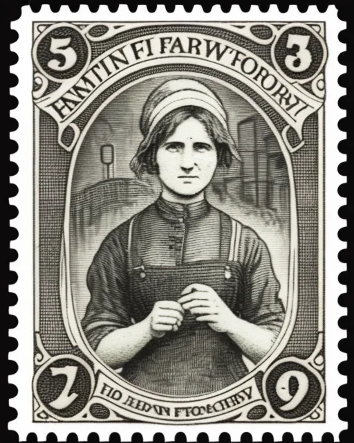 An old british stamp with a female factory worker 
