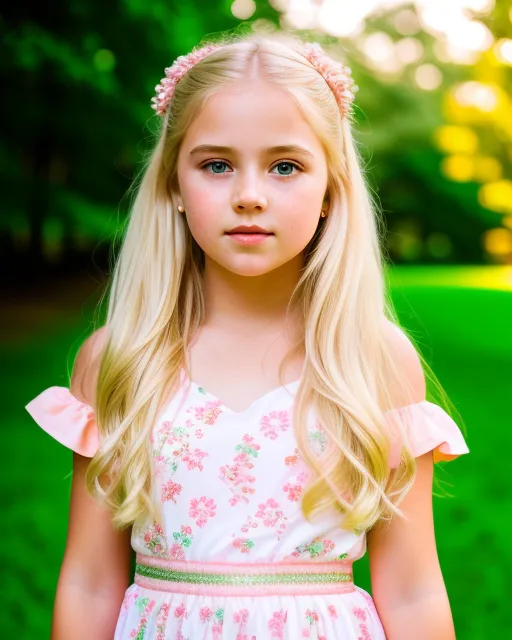 Portrait young girl, golden hair pink - AI Photo Generator - starryai