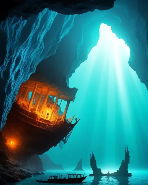 mystical underwater cave a ship, - Free AI Photo Generator - starryai