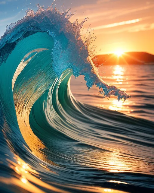 The crest of a wave, digital portrait,  extreme detail,  4k,  ultra hd, hyper detailed, alena aenami, national geographic photo, hyperrealism, trending on artstation, seascape, sunny, sunshine rays, charlie bowater, unreal engine, national geographic photo, cryengine