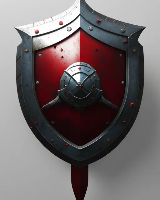 Spartan sword and shield, polished, photorealistic, longer handle, red, black, blue 