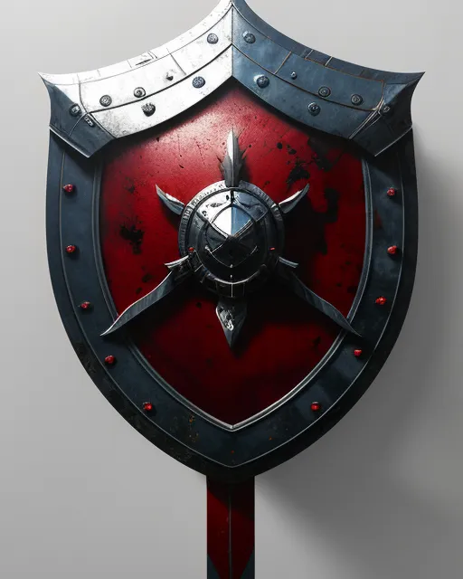 Spartan sword and shield, polished, photorealistic, longer handle, red, black, blue 