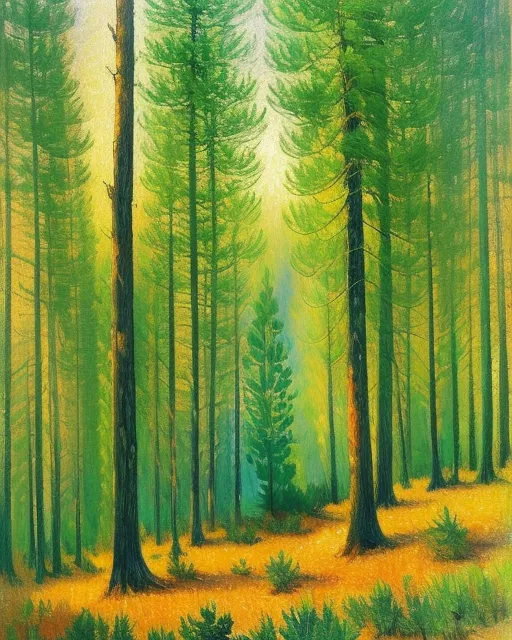 Morning in a pine forest, impressionism