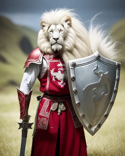 Mars Whitefur: Leonin War Cleric - AI Photo Generator - starryai