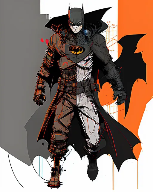 Black Suit Batman with red Batman symbol on chest, holding a katana 