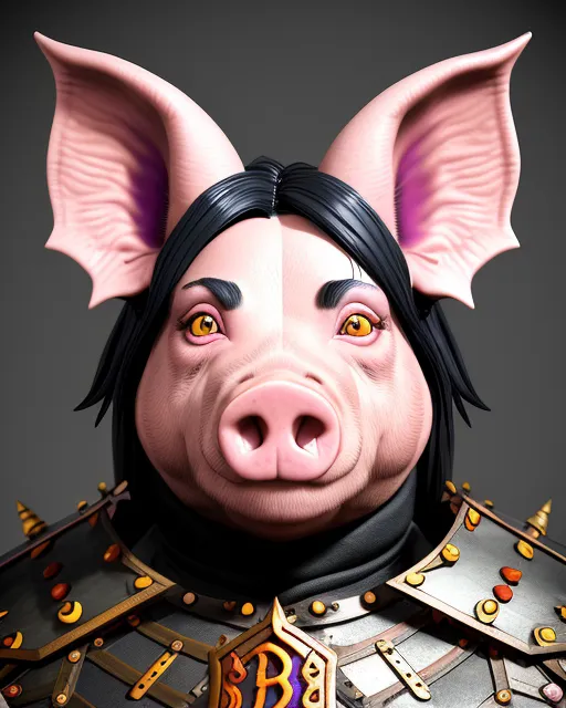 Gothic pig, beautiful d&d character portrait,  colorful fantasy,  detailed,  realistic face,  digital portrait,  intricate armor,  fiverr dnd character,  wlop,  stanley artgerm lau,  ilya kuvshinov,  artstation,  hd,  octane render,  hyperrealism, character modelling, digital illustration, 3d animation, character design, simplified real 3d