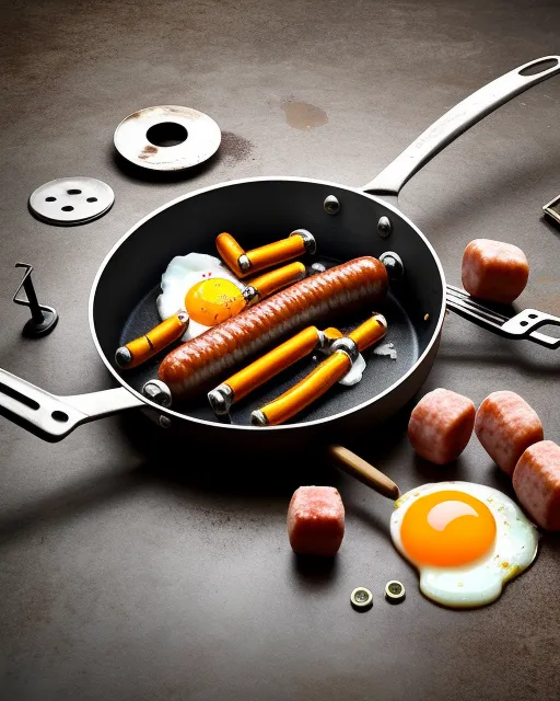 Frying pan full metal components - Free AI Photo Generator - starryai