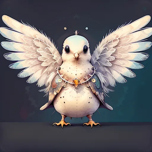 An adorably cute dove with wings spread, facing the camera