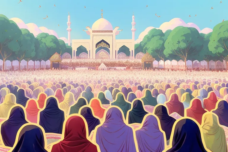 a realistic image of joyous celebration of Eid ul-Adha, a significant Muslim festival, a vibrant scene unfolds as Muslims gather to commemorate this special occasion. The atmosphere is filled with a sense of unity, spirituality, and gratitude. In the spirit of the festival, the act of sacrificing a cow takes place