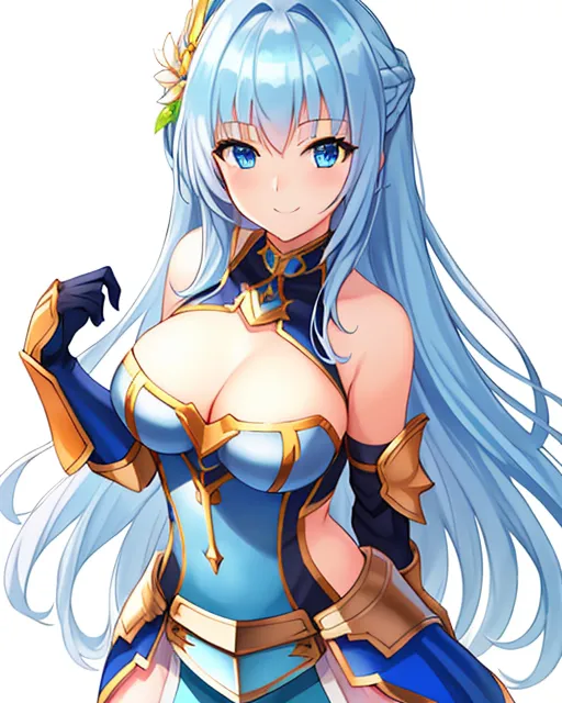 Anime girl with blue hair in armor