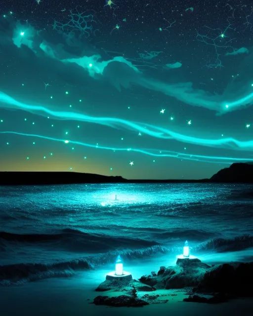 Bioluminescent ocean fireflies - Free AI Photo Generator - starryai
