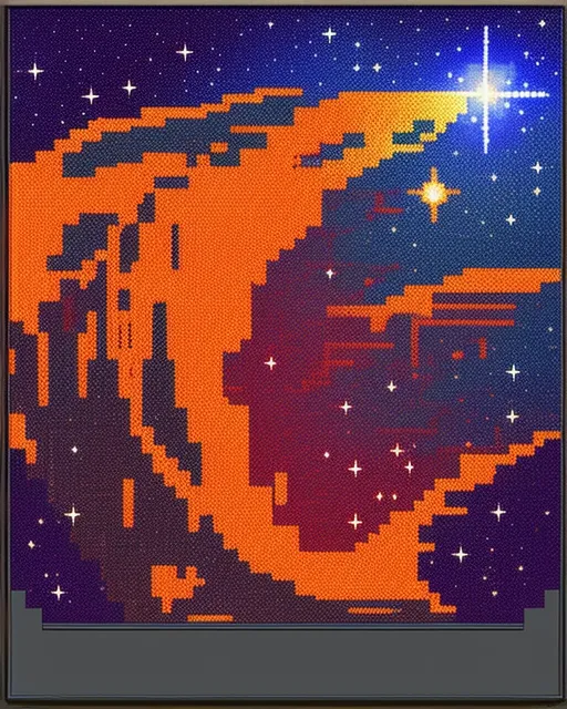 A pixel art scenic view of Sagittarius in space