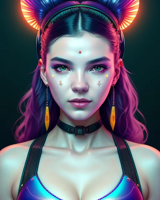 Cyberpunk anime girl, rainbow hair, - AI Photo Generator - starryai