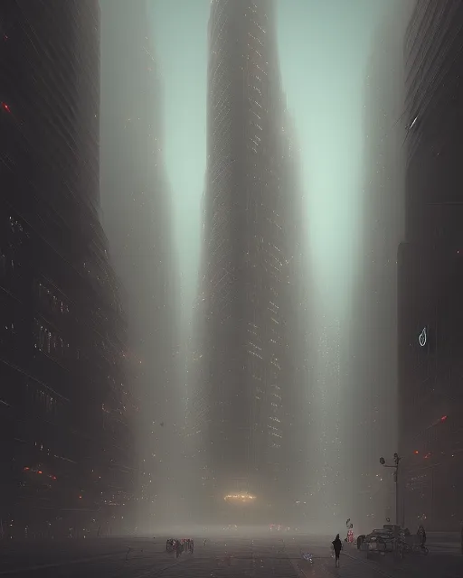 Sirenhead towering over foggy city