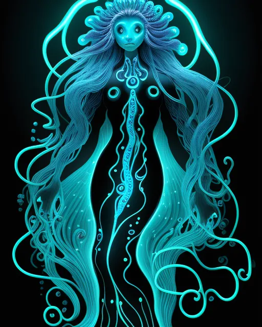Bioluminescent black jellyfish - Free AI Photo Generator - starryai