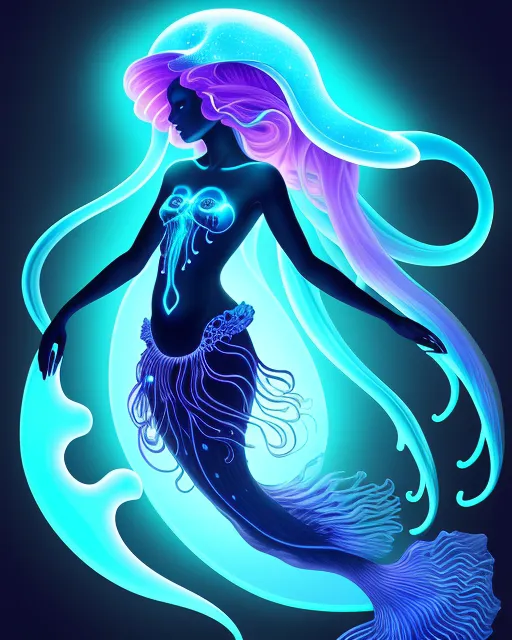 Bioluminescent black jellyfish - Free AI Photo Generator - starryai