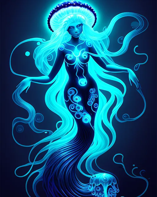 Bioluminescent black jellyfish - Free AI Photo Generator - starryai
