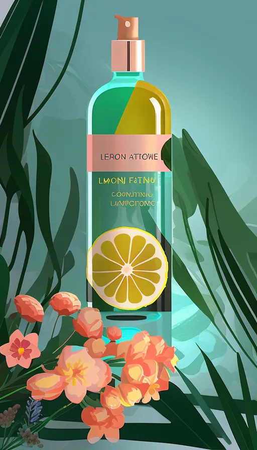 beautiful fantastic background for a flower cosmetic brand card, lemon-turquoise tones, gentle, perspective, in the center there is a place for a bottle, studio photo, professional light, luxury, rich, modern designed, symmetrical 