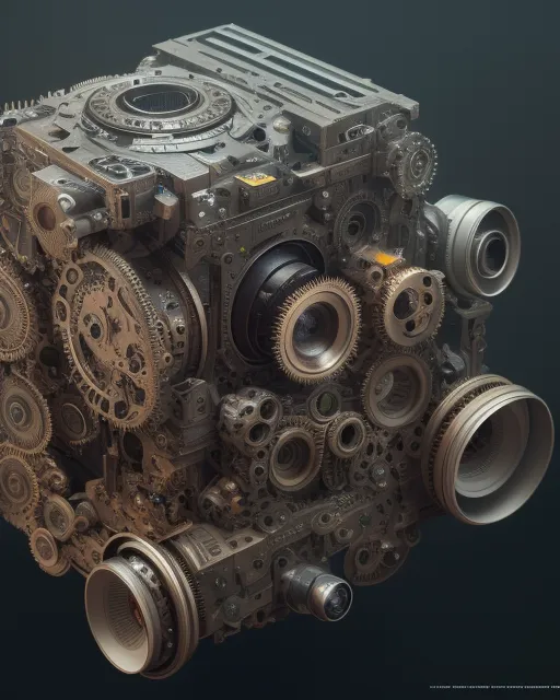 Extremely complex machine, gears, belt, metal, wheels, high resolution, hyperdetailed, intricate details, hyperdetailed, photorealistic, hyperrealism,  dramatic lighting, dramatic effects, vivid colours 