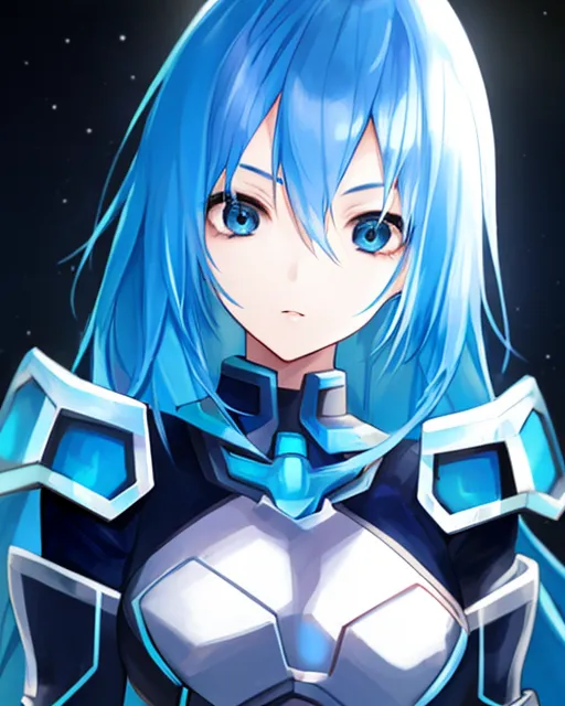 Anime girl with blue hair in armor