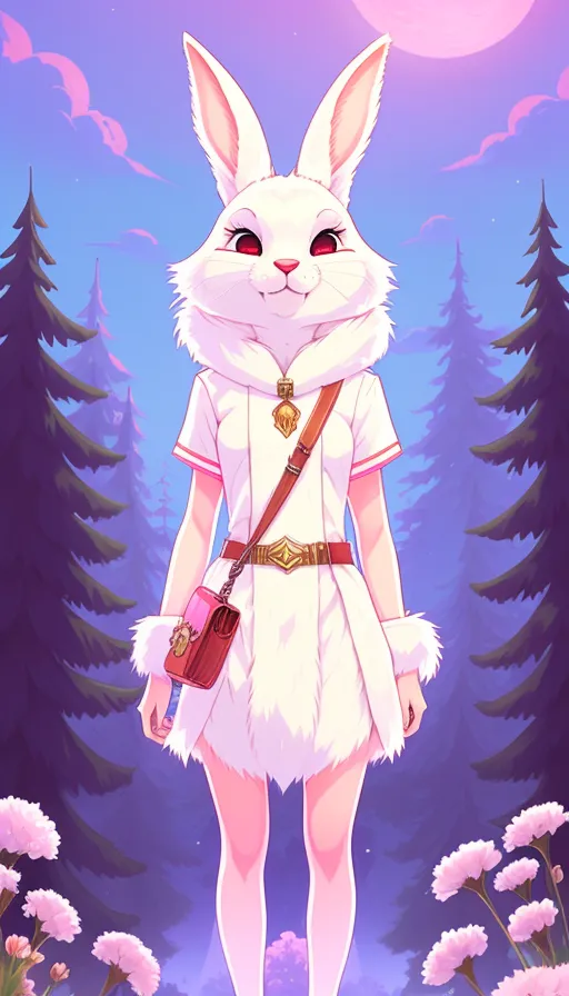 humanoid rabbit white pink fur, white - AI Photo Generator - starryai