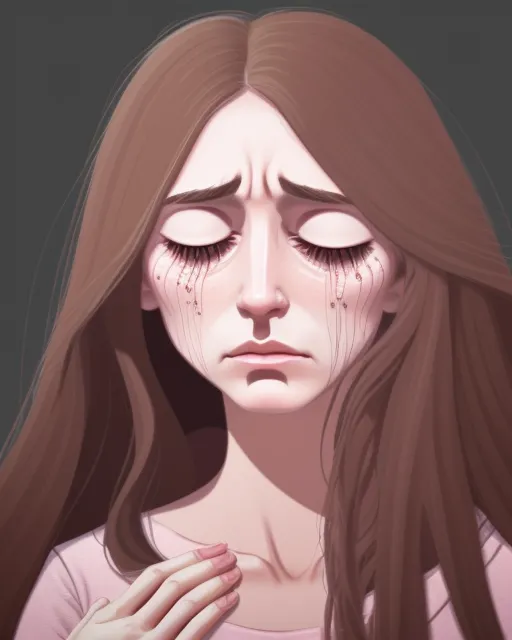 Crying beautiful woman, mourning, wailing, sobbing, long brown hair, pink pupil, surrounded by police, holding dead lover, sadness, detailed, artistic, criminal, tragedy,  realistic face, 2d animation, digital illustration